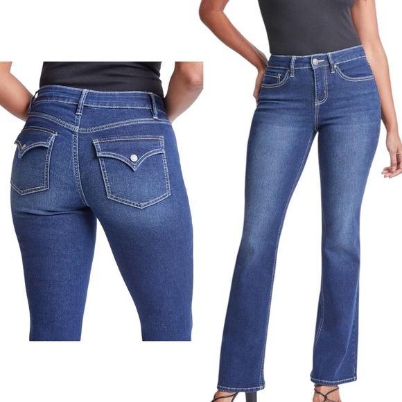 YMI Flare Jeans Women’s 3/26 Medium Wash Denim Back Flap Button Pockets - Picture 1 of 16